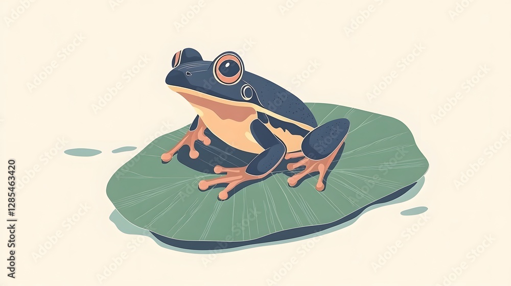 Obraz premium Colorful frog resting on a lily pad, vibrant amphibian in nature, serene habitat showcasing wildlife and tranquility.