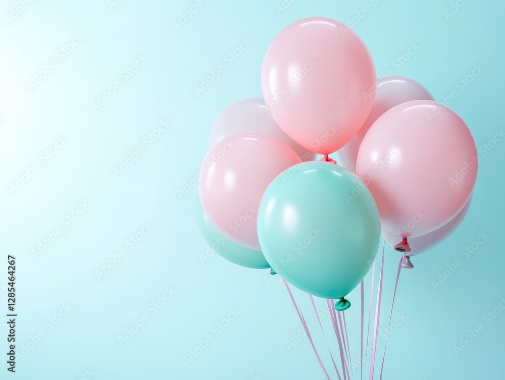 Ultra-Detailed High-Resolution Photography: Pastel Pink and Mint Balloon Bouquet on a Light Background, Minimalist Concept. Ultra-Detailed High-Resolution Photography: Pastel Pink and Mint Balloon Bouquet on a Light Background, Minimalist Concept.