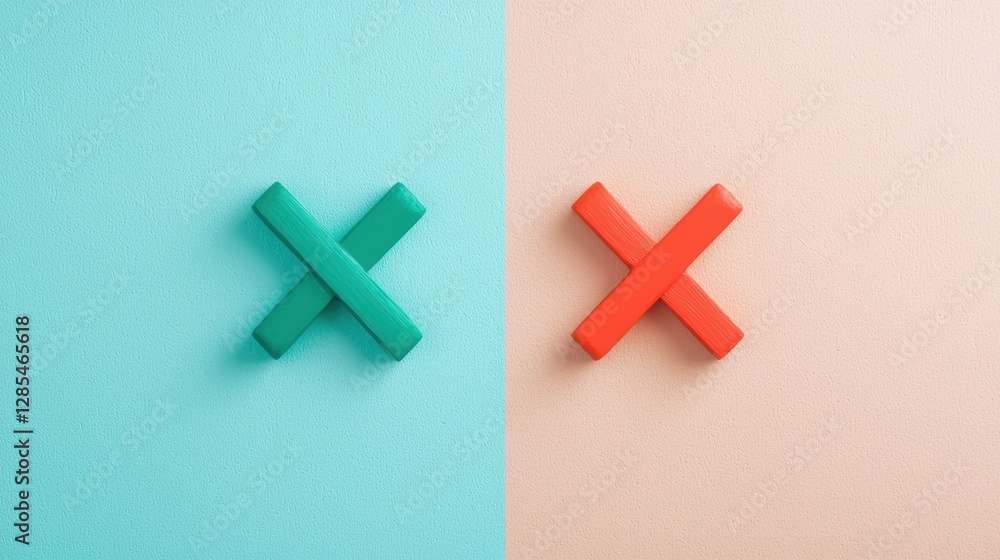 Obraz premium A split screen with a green checkmark on one side and a red X symbol on the other, representing success versus failure.