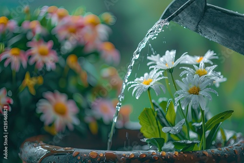 Detailed Image of Closeup Individual Watering Flowers photo