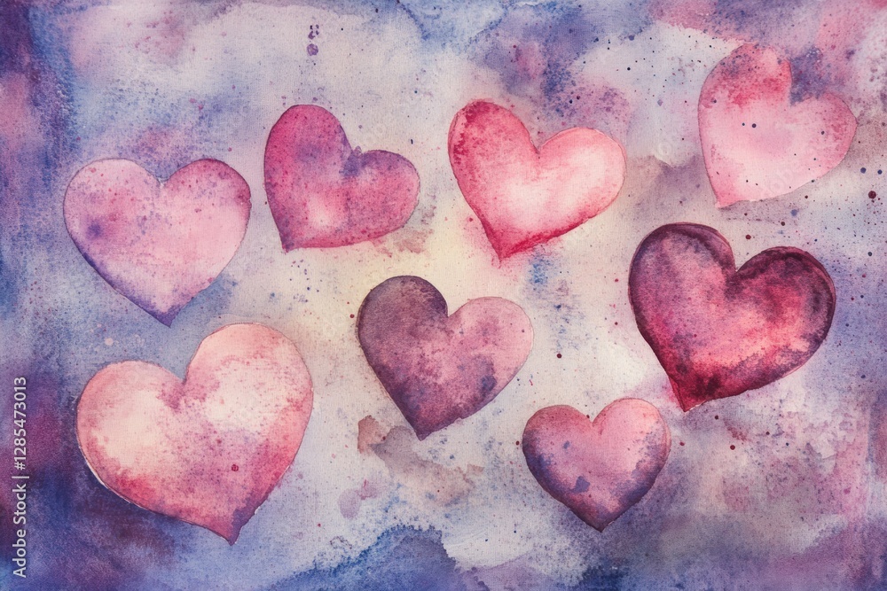 Obraz premium Colorful watercolor hearts on a soft background