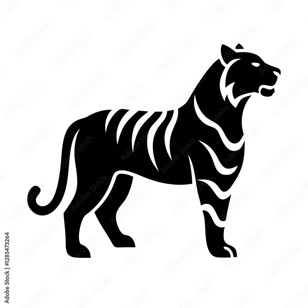 Fototapeta premium Tiger illustration vector symbolizing passion, energy, and unstoppable strength. Perfect for icons, logos, branding, and powerful animal-themed graphic design projects.