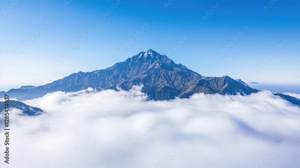Fototapeta premium Mountain Top with Serene Clouds on Crystal-Clear Blue Sky