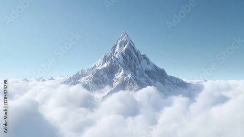 Mountain Top with Serene Clouds on Crystal-Clear Blue Sky