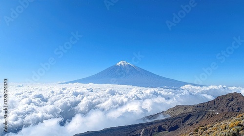 Mountain Top with Serene Clouds on Crystal-Clear Blue Sky