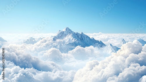 Mountain Top with Serene Clouds on Crystal-Clear Blue Sky