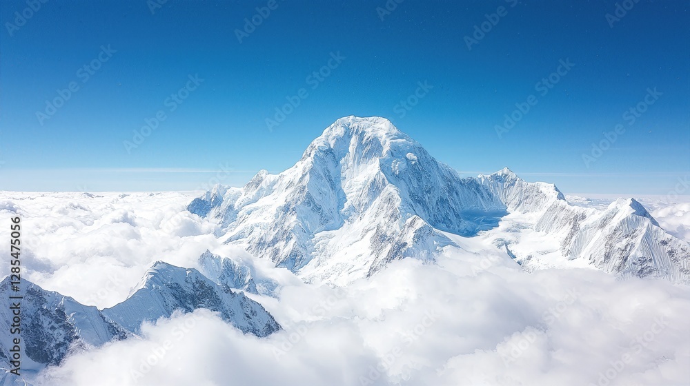 Mountain Top with Serene Clouds on Crystal-Clear Blue Sky Mountain Top with Serene Clouds on Crystal-Clear Blue Sky