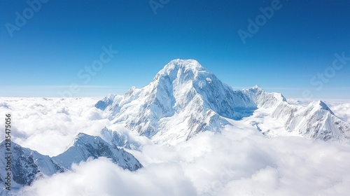 Mountain Top with Serene Clouds on Crystal-Clear Blue Sky