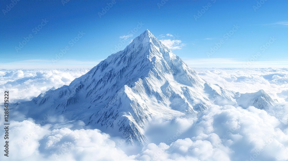 Mountain Top with Serene Clouds on Crystal-Clear Blue Sky Mountain Top with Serene Clouds on Crystal-Clear Blue Sky