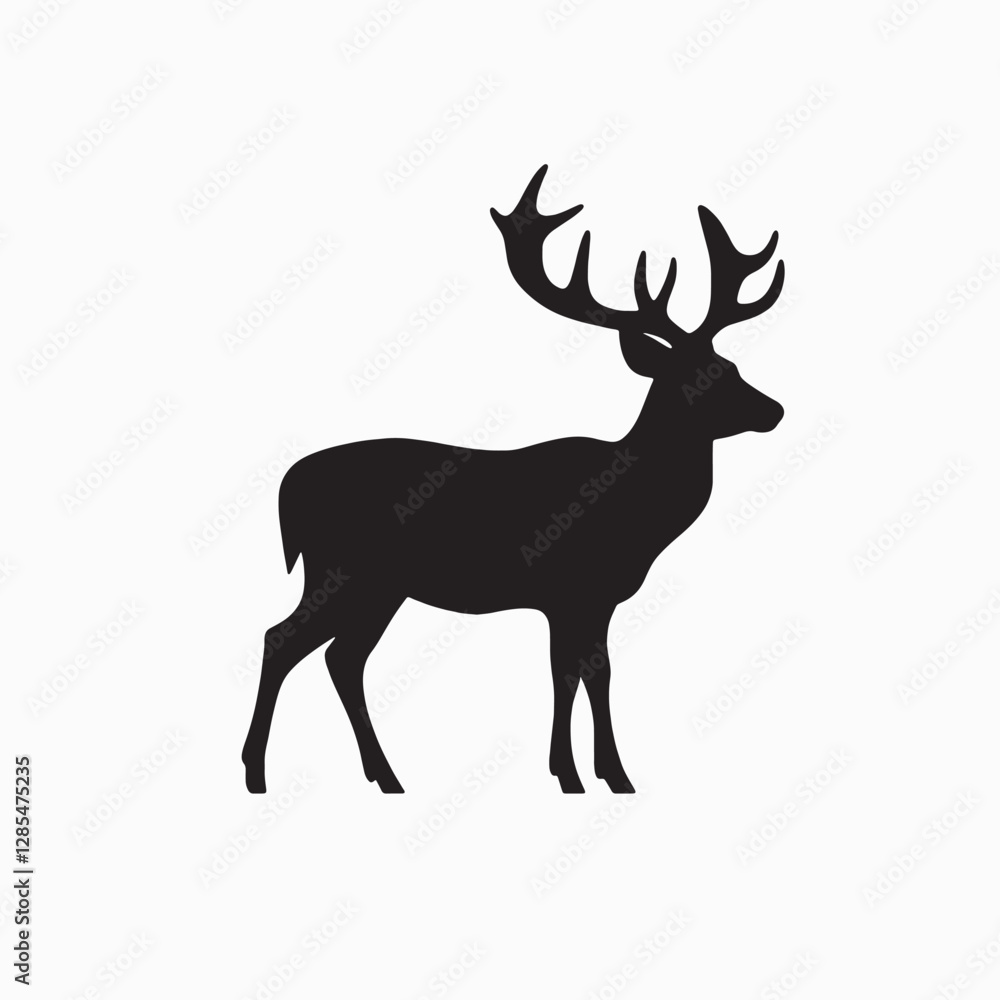 Majestic Deer Silhouette on White Background