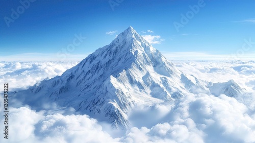 Mountain Top with Serene Clouds on Crystal-Clear Blue Sky