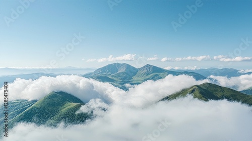 Mountain Top with Serene Clouds on Crystal-Clear Blue Sky