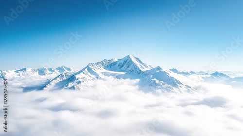 Mountain Top with Serene Clouds on Crystal-Clear Blue Sky