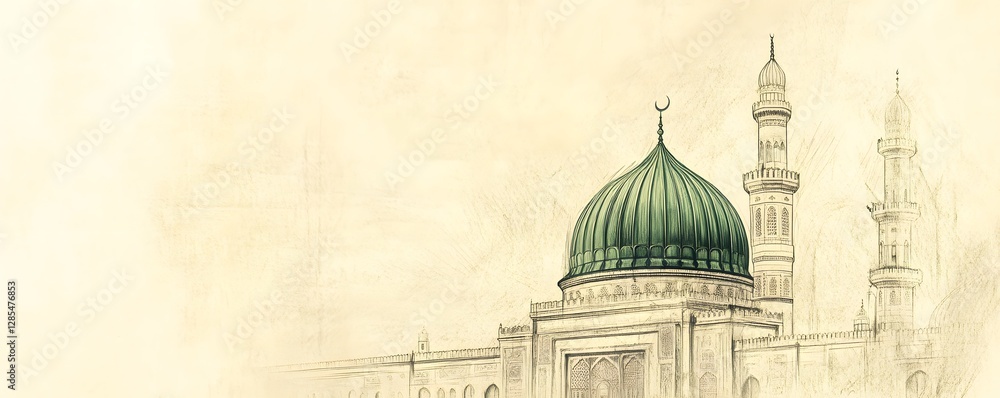 Fototapeta premium Artistic illustration of a grand mosque with minarets and dome