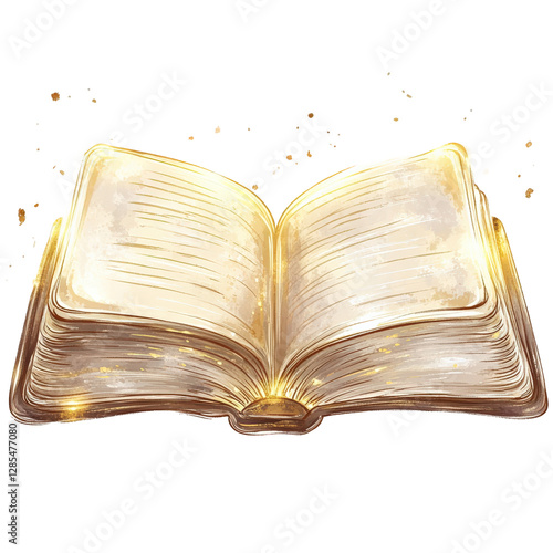 A hand-crafted illustration of an open Bible with glowing pages, symbolizing divine wisdom, transparent background, PNG
