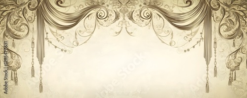 Ornate decorative curtain with floral elements creates an elegant scene