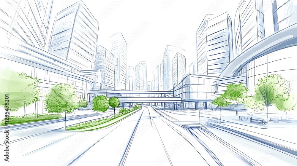 Fototapeta premium Modern Cityscape Architectural Sketch