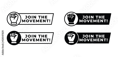 join the movement banner label sticker icon vector design simple black white color illustration template set