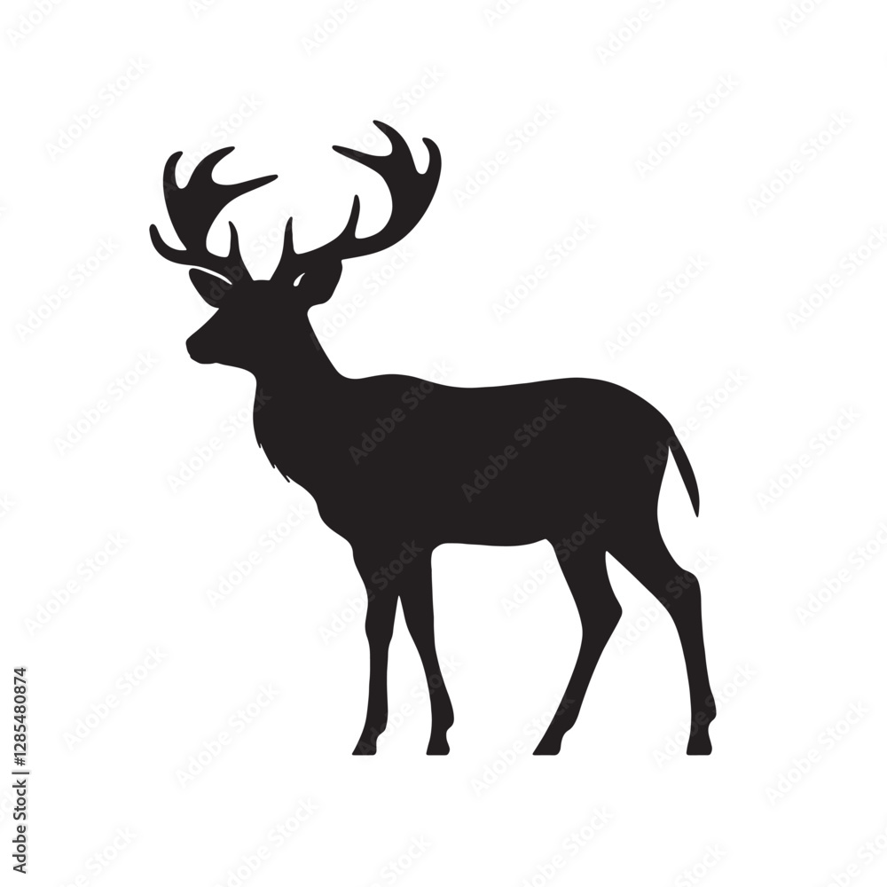 Obraz premium Majestic Deer Silhouette on White Background