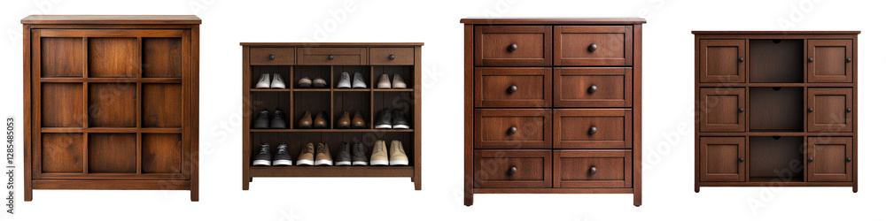 Assortment of well crafted wooden storage and display cabinets in various styles and sizes suitable for home office and retail spaces The cabinets feature drawers shelves Assortment of well crafted wooden storage and display cabinets in various styles and sizes suitable for home office and retail spaces The cabinets feature drawers shelves