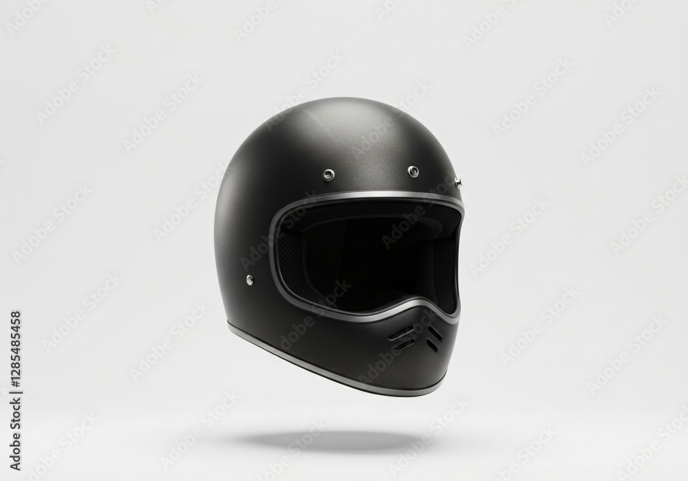 A sleek black full-face motorcycle helmet with a retro design, featuring a durable shell, ventilation, and a wide visor opening for enhanced visibility and protection on the road. A sleek black full-face motorcycle helmet with a retro design, featuring a durable shell, ventilation, and a wide visor opening for enhanced visibility and protection on the road.