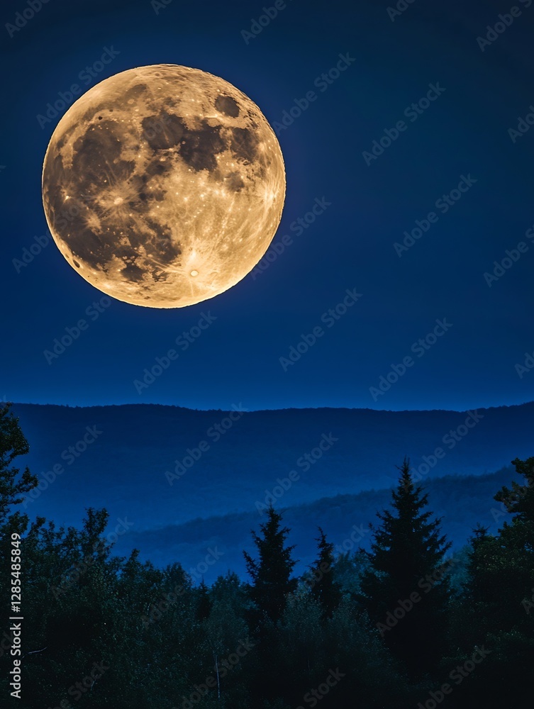 Majestic Full Moon Over Hills Captured Against a Deep Blue Night Sky Creating a Stunning Night View : Generative AI Majestic Full Moon Over Hills Captured Against a Deep Blue Night Sky Creating a Stunning Night View : Generative AI