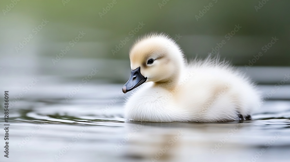 Adorable fluffy duckling swimming peacefully on a calm pond in a serene natural setting : Generative AI Adorable fluffy duckling swimming peacefully on a calm pond in a serene natural setting : Generative AI