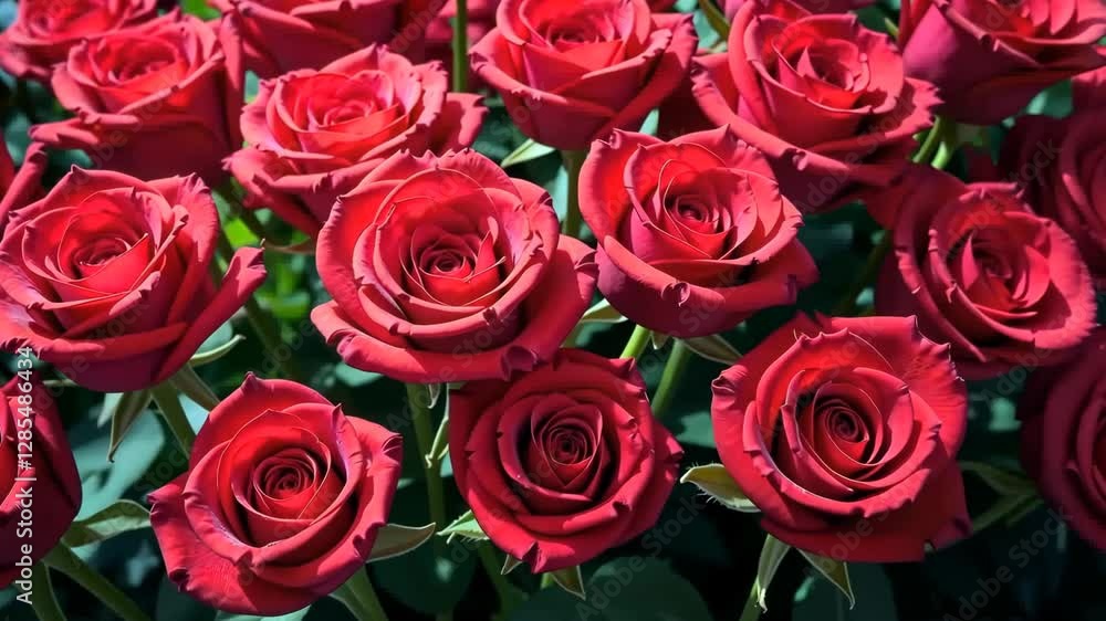 Blooming garden of vibrant red roses swaying gently in the breeze Blooming garden of vibrant red roses swaying gently in the breeze