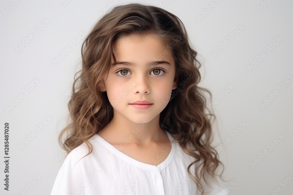portrait of a beautiful little girl with long curly hair on a gray background portrait of a beautiful little girl with long curly hair on a gray background