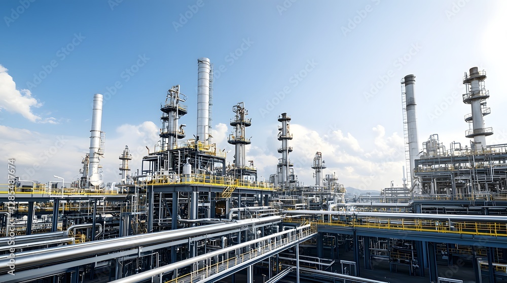 zoomed in view of catalytic cracking units a key component of a petrochemical refinery where hydrocarbons are broken down and processed into various fuel products zoomed in view of catalytic cracking units a key component of a petrochemical refinery where hydrocarbons are broken down and processed into various fuel products