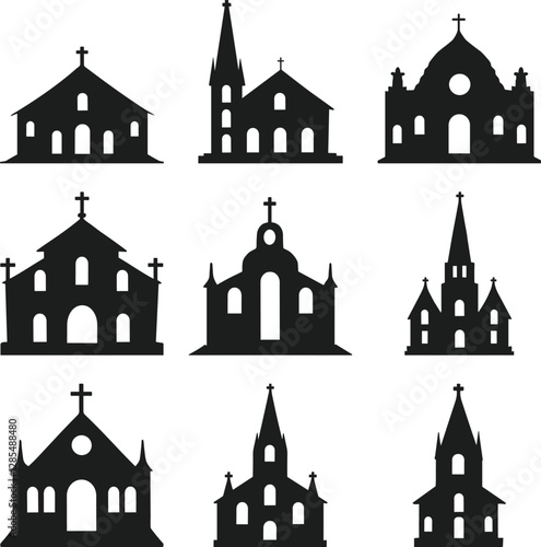 Wallpaper Mural Church Silhouettes Vector Set – Religious Architecture Icons Collection Torontodigital.ca