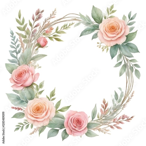 Flower arrangement with pink roses and green leaves