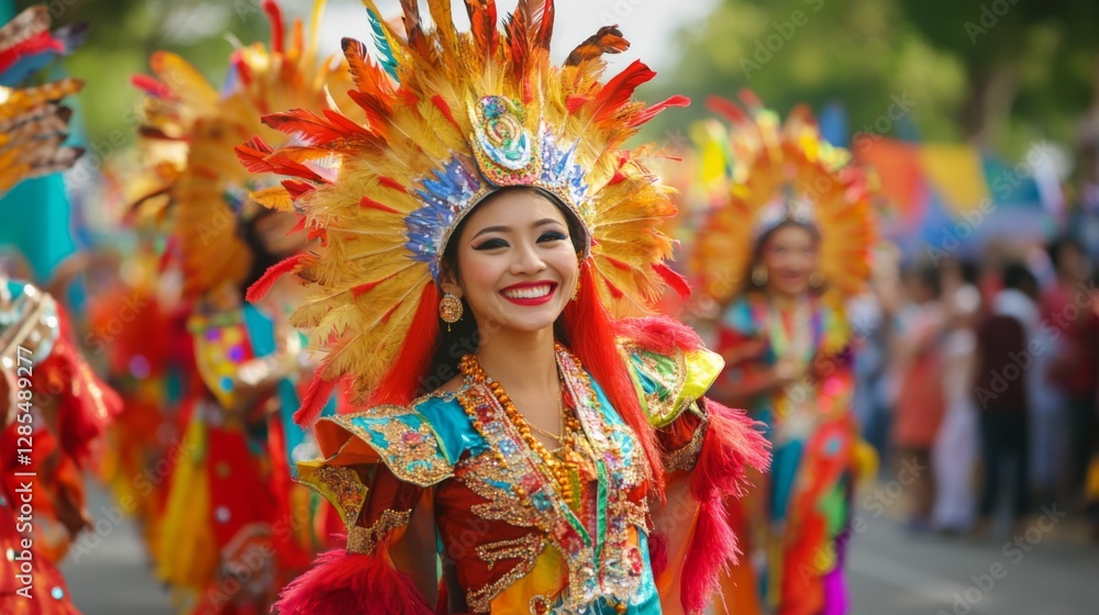 Colorful parade dancer in traditional costume, festive celebration Colorful parade dancer in traditional costume, festive celebration