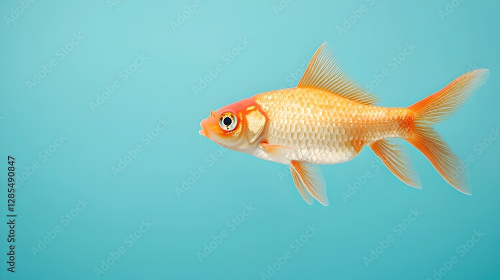 Beautiful Goldfish Swimming Gracefully Against a Blue Background Beautiful Goldfish Swimming Gracefully Against a Blue Background