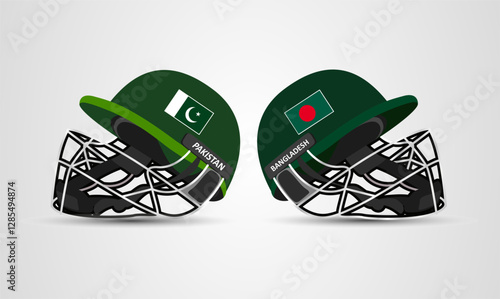 Pakistan vs Bangladesh Cricket batting helmet with protective grill isolated on white background, vector illustration