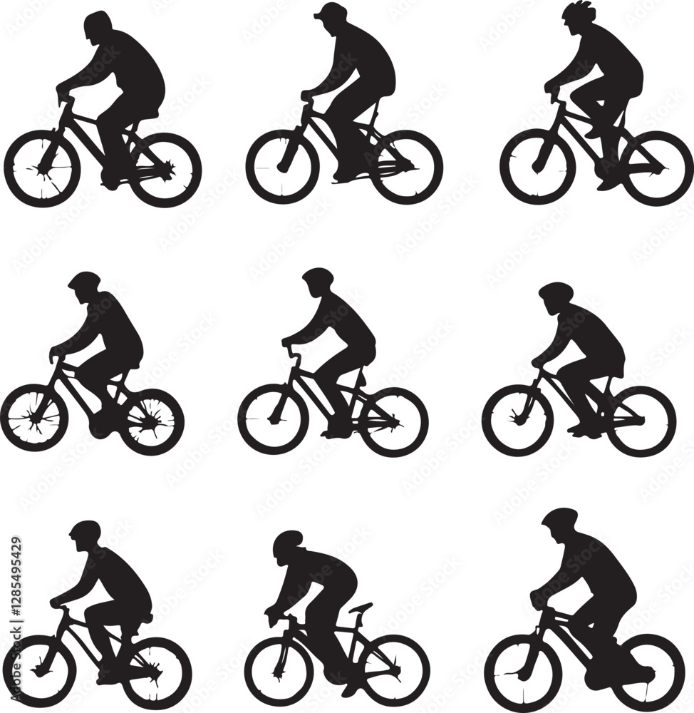 Fototapeta premium Dynamic Cyclist Silhouettes Vector Set