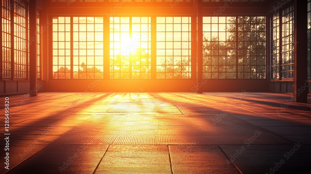 Warm Sunlight Streaming Through Large Windows at Dusk Warm Sunlight Streaming Through Large Windows at Dusk
