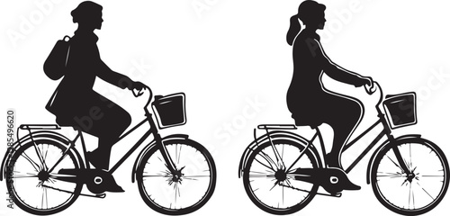 Dynamic Cyclist Silhouettes Vector Set photo