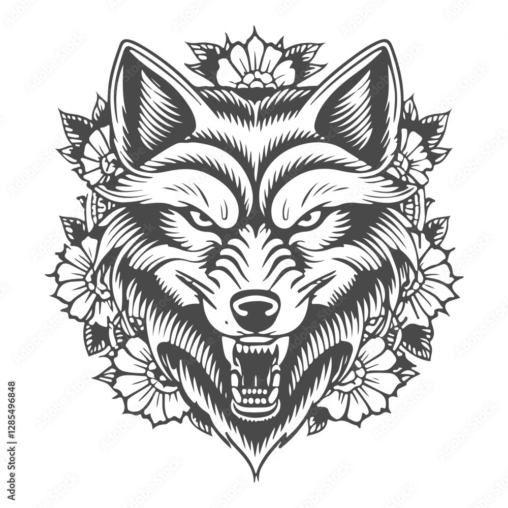 Fototapeta premium wolf tribal tattoo lineart black and white vector