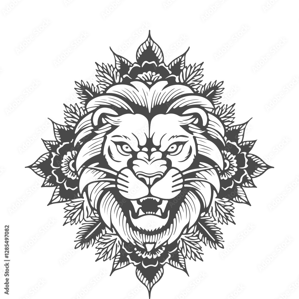 Obraz premium lion head mascot line art black and white vector design