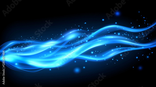 Abstract Swirling Blue Waves with Light Sparks on a Black Background, Vivid abstract, artistic