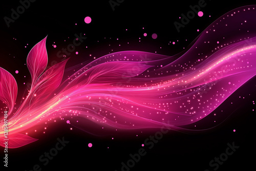 Abstract Swirling Pink Waves with Light Sparks on a Black Background, Vivid abstract, artistic