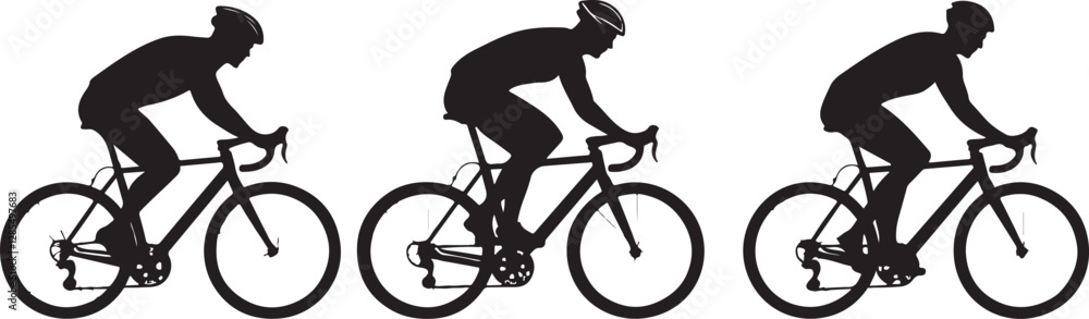 Obraz premium Dynamic Cyclist Silhouettes Vector Set