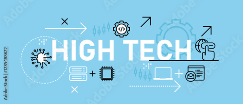 High tech conceptual smart modern robotic system technology algorithm data engine connection futuristic mechanism AI artificial intelligence database server icon design concept illustration