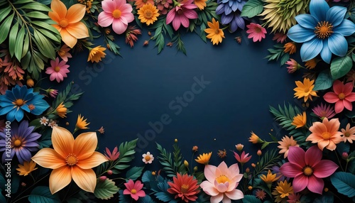 Wallpaper Mural Vibrant Flower Frame on Dark Blue Background Torontodigital.ca