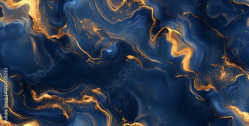 Dark blue marble with golden veins, a seamless texture for floor and wall tiles © Tanish