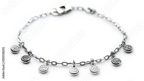 Wallpaper Mural A silver bracelet with charms, clean white background, transparent isolate Torontodigital.ca