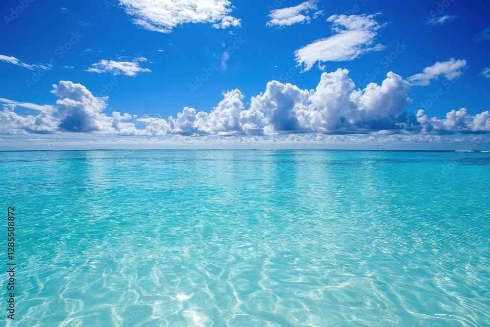 Sunny day with crystal clear sea and vibrant blue sky offers a perfect escape for relaxation and serenity, Beautiful sea on a sunny day Sunny day with crystal clear sea and vibrant blue sky offers a perfect escape for relaxation and serenity, Beautiful sea on a sunny day