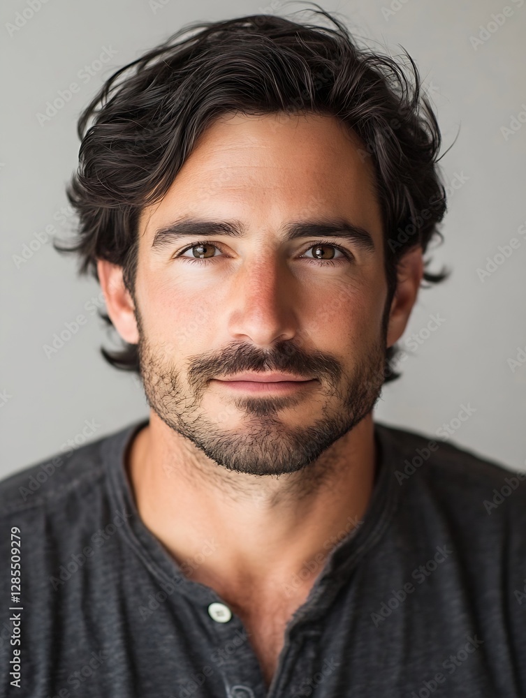 A close up portrait of a confident man with a smile and tousled hair in a casual setting : Generative AI A close up portrait of a confident man with a smile and tousled hair in a casual setting : Generative AI