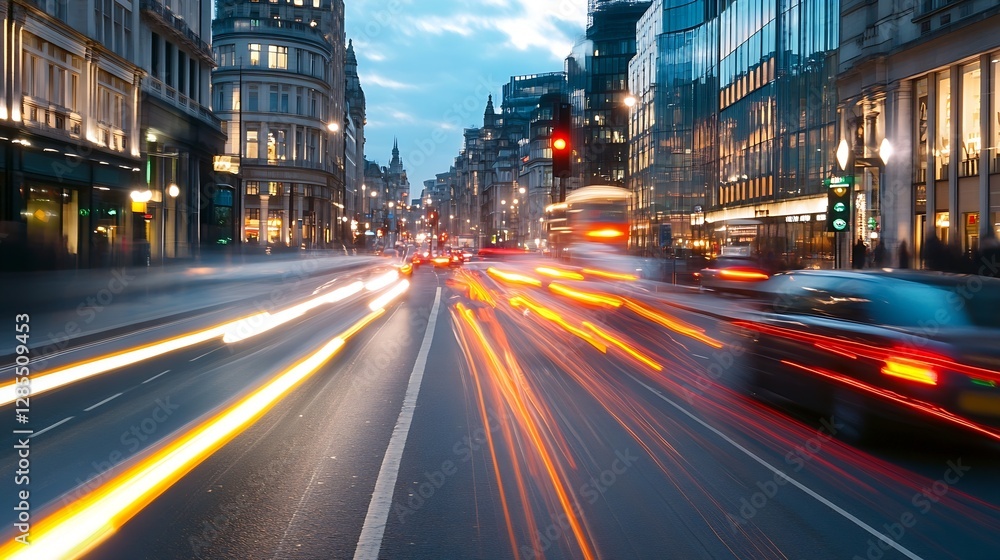 Dynamic City Lights at Dusk with Motion Blur Creating a Lively Urban Atmosphere : Generative AI Dynamic City Lights at Dusk with Motion Blur Creating a Lively Urban Atmosphere : Generative AI